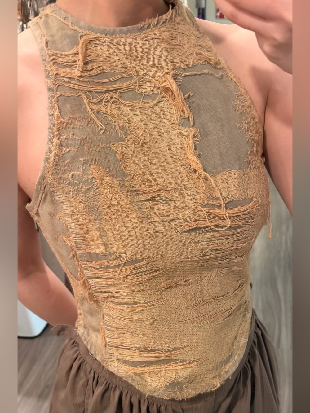 Diesel Distressed Tan Sleeveless Denim Top